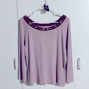 157 Casual Corner Lilac Knit Top Velvet Collar